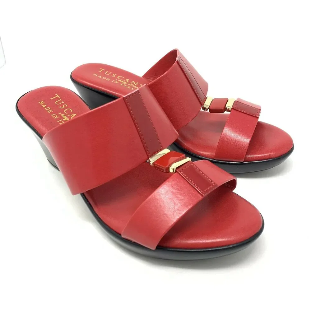 NIB Easy‎ Street Women's Benita Wedge Sandal Red Patent 7.5 X-Wide